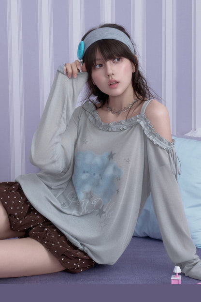 Hazy Bunny Off-Shoulder T-Shirt