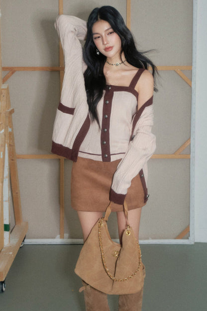 Knitted Camisole With Jacket and Skirt Set-Up
