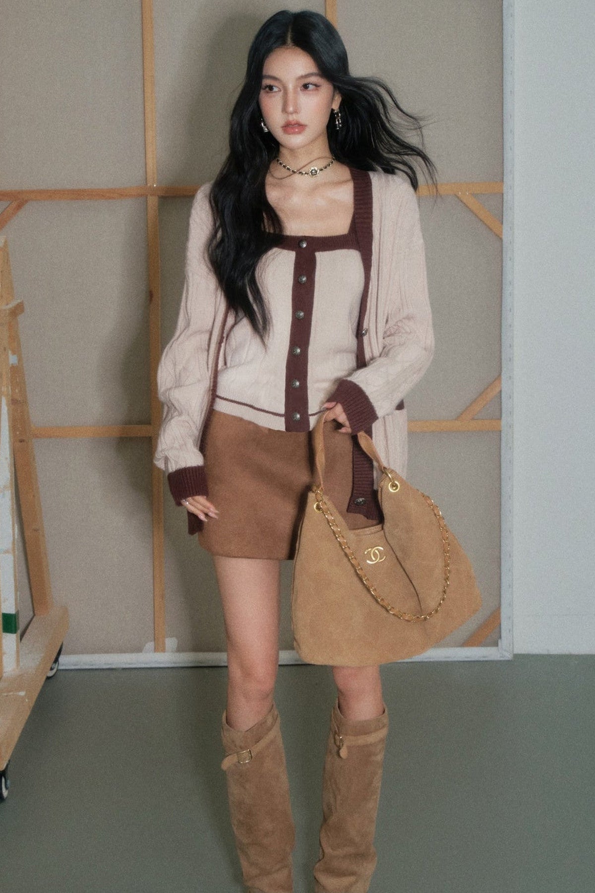 Knitted Camisole With Jacket and Skirt Set-Up