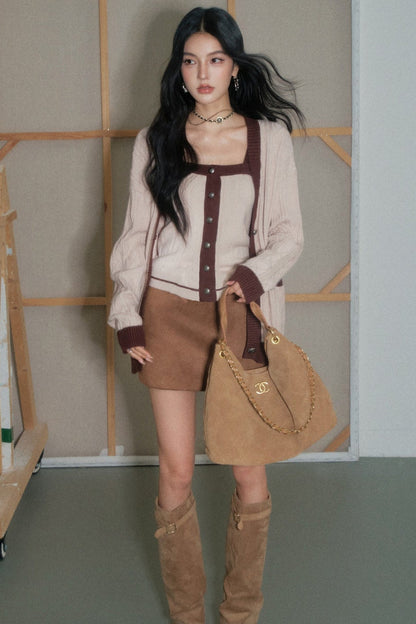 Knitted Camisole With Jacket and Skirt Set-Up