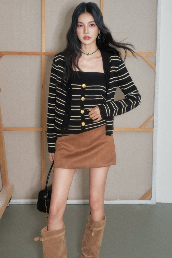 Faux Suede Belt Skirt Set-Up