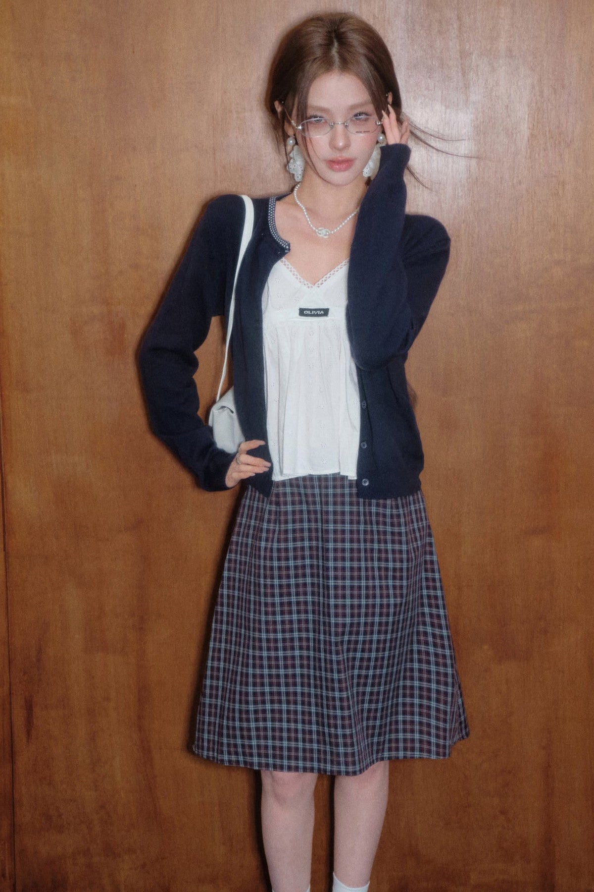 Round Neck Knit Cardigan and Skirt Set-Up