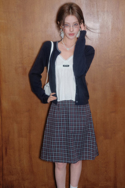 Round Neck Knit Cardigan and Skirt Set-Up