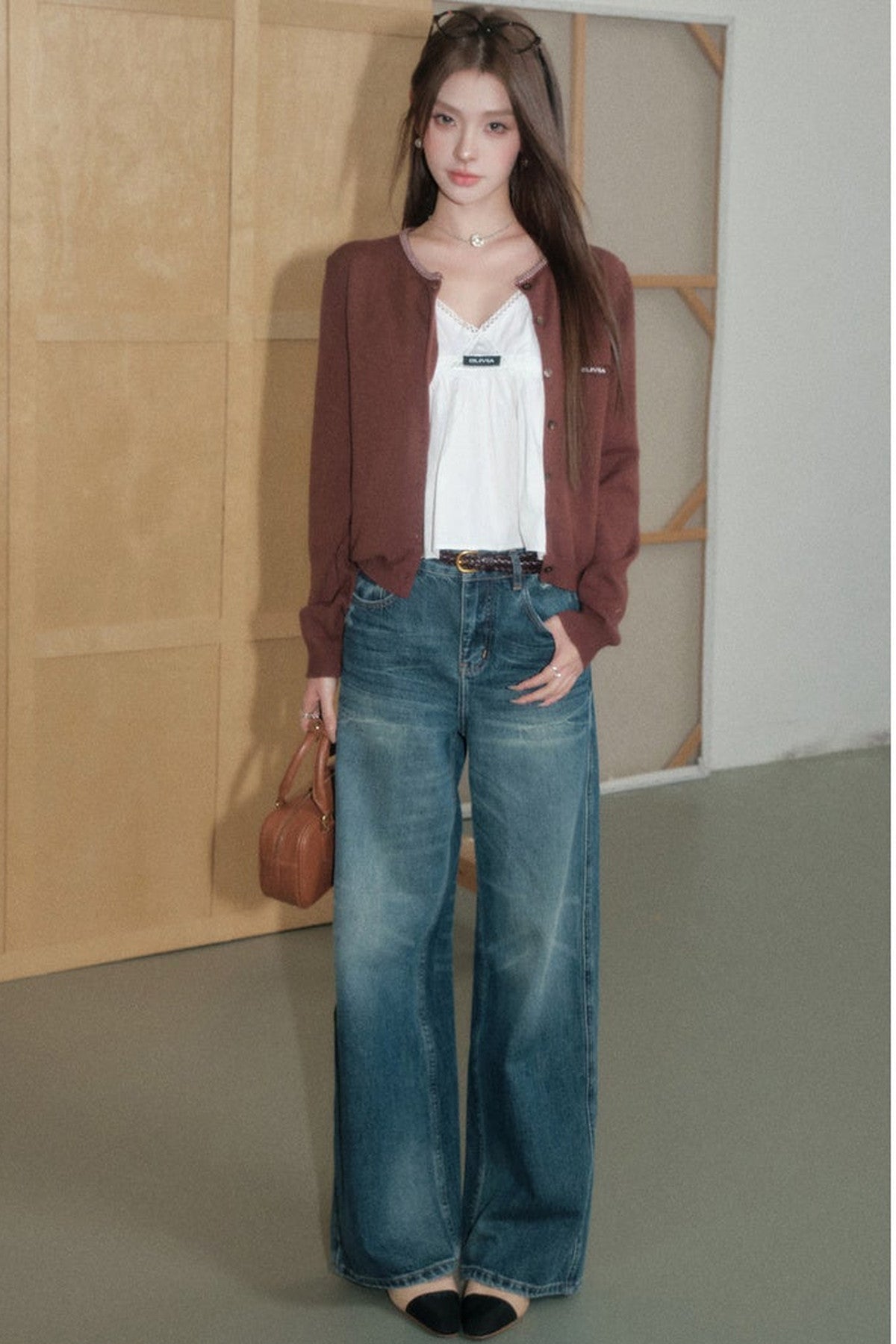 Round Neck Knit Cardigan and Skirt Set-Up