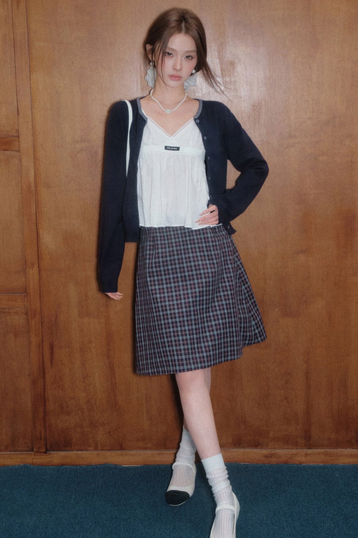 Round Neck Knit Cardigan and Skirt Set-Up