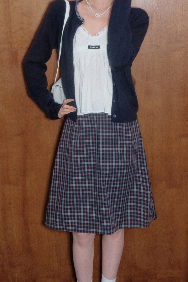 A-Line Plaid Skirt With Jacket and Top Set-Up