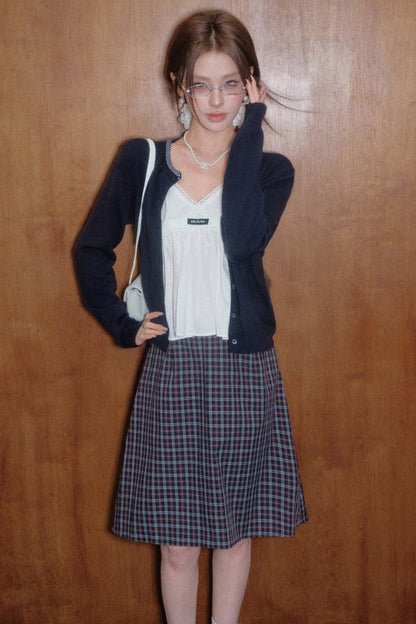 A-Line Plaid Skirt With Jacket and Top Set-Up