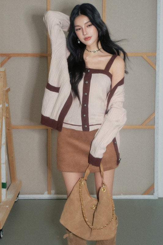 Color-Block Knit Cardigan Set-Up