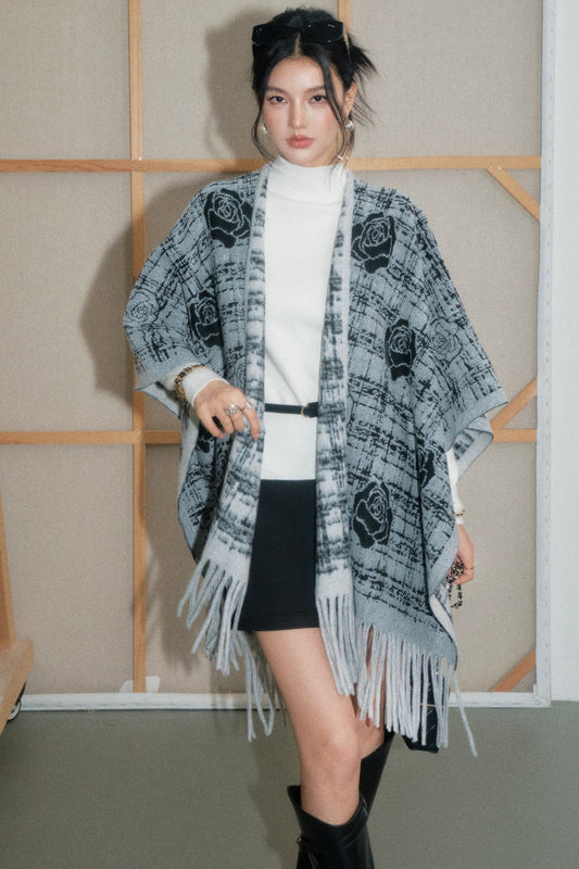 Plaid Rose Tassel Shawl Set-Up