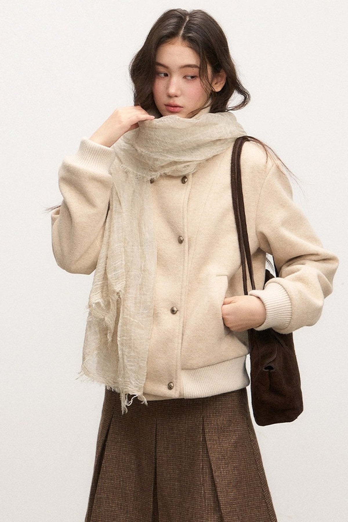 Double-Breasted Wool Jacket and Skirt Set-Up
