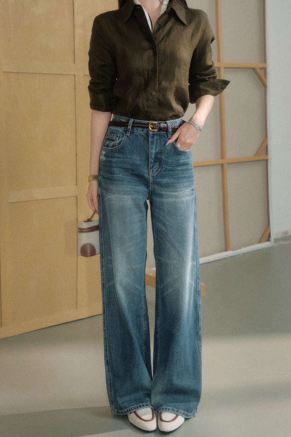 Brown Layered-Look Wool Knit Top and Pants Set