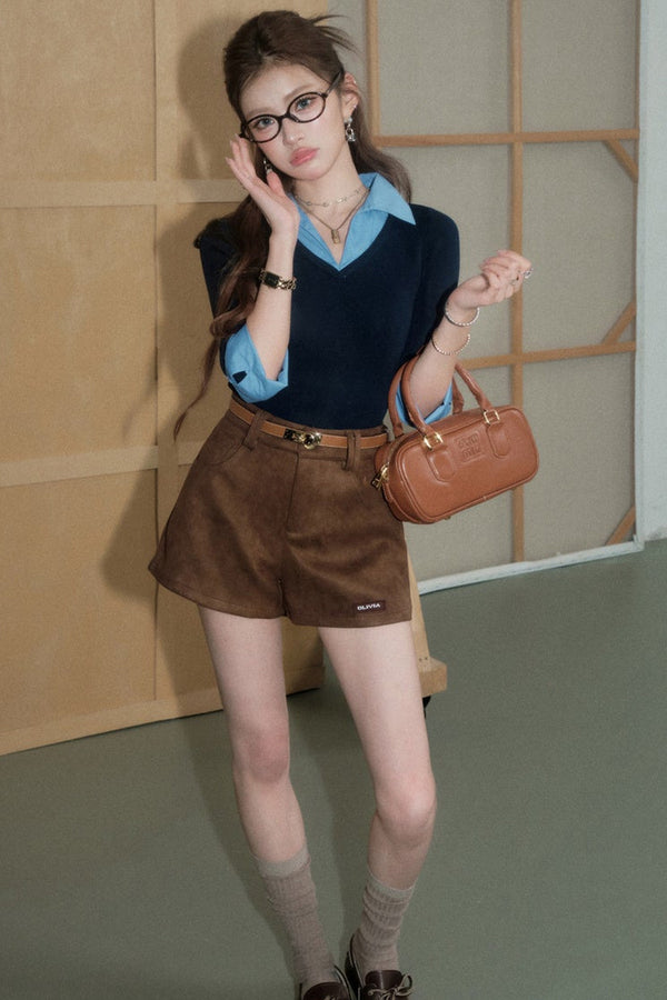 Faux Suede High-Waisted Pants Set-Up