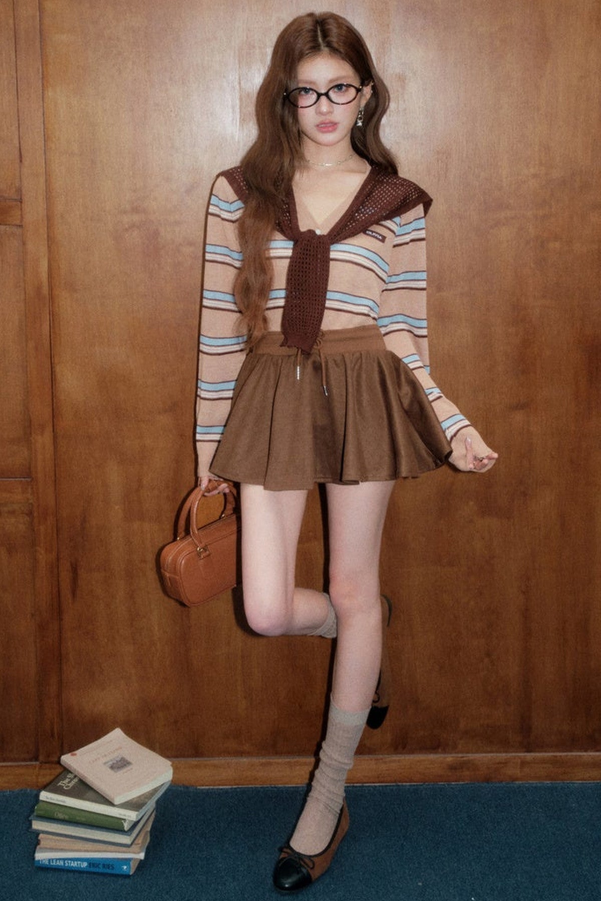 Pleated High-Waist Skirt and Jacket Set-Up