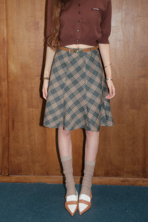 High-Waisted A-Line Split Plaid Skirt