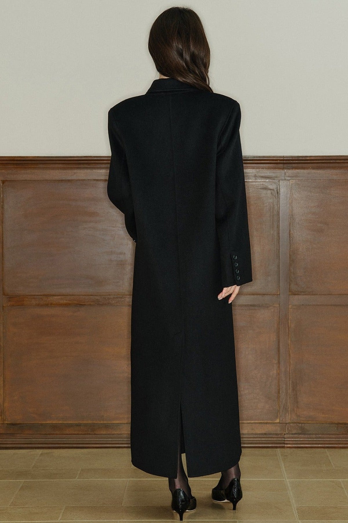 Double Breasted Notch Lapel Long Wool Coat