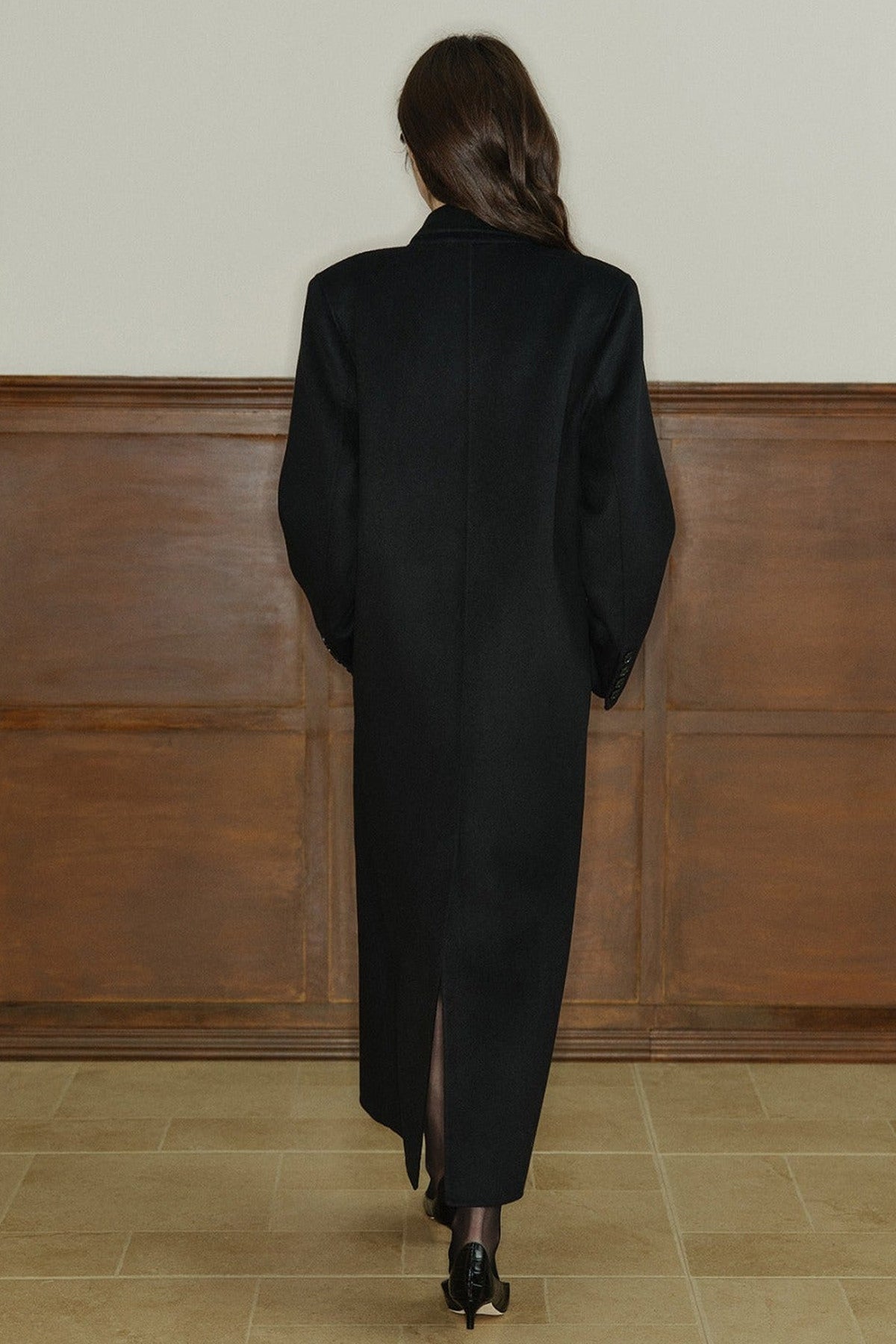 Double Breasted Notch Lapel Long Wool Coat