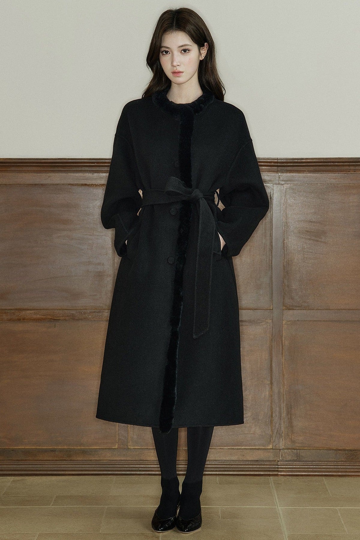 Rabbit Fur Placket Wool Coat