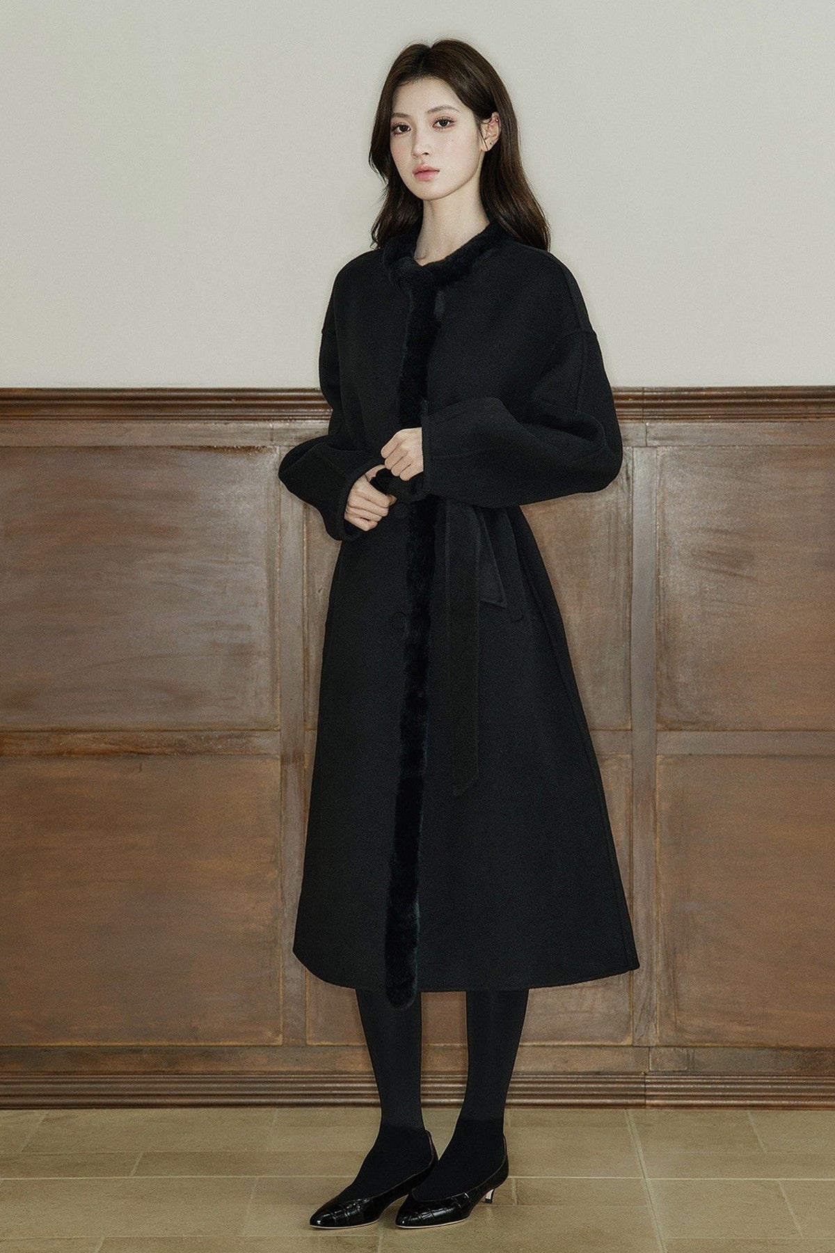 Rabbit Fur Placket Wool Coat