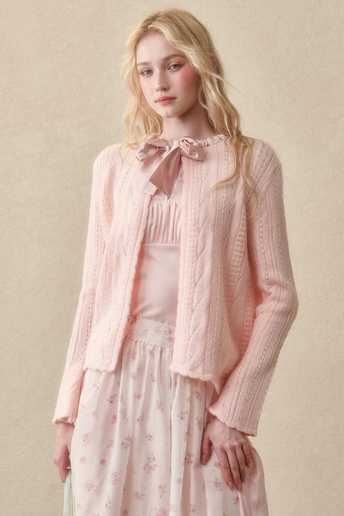 Ribbon Soft Wool Knit Cardigan