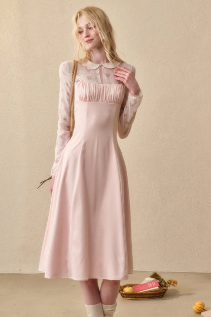 Peach Floral Satin Tencel Dress With Skirt Set-Up