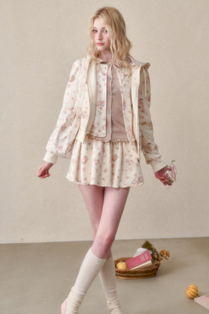 Bunny Print Hoodie Skirt Set-Up