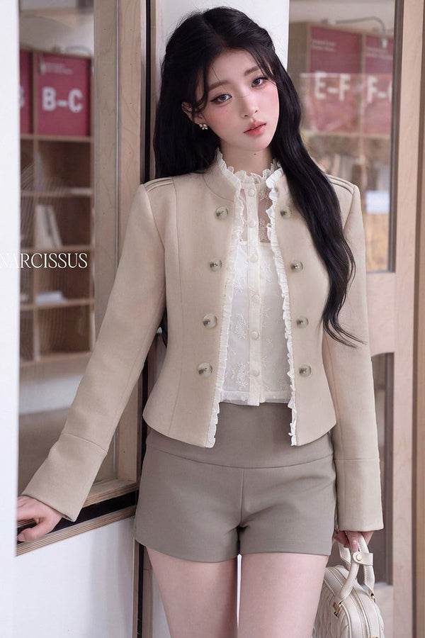 Double-Breasted Ruffle Short Jacket