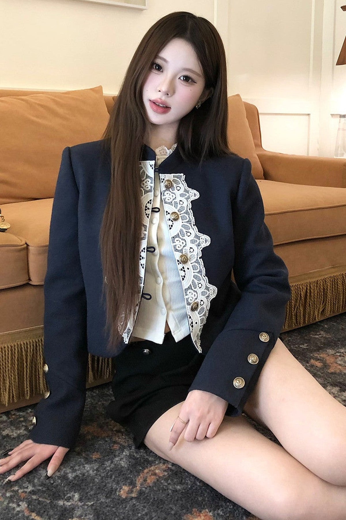 Lace Patchwork Wool Coat