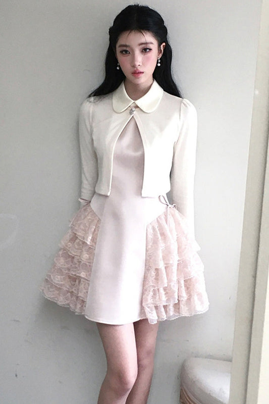 Collar Dress Cardigan Set-Up