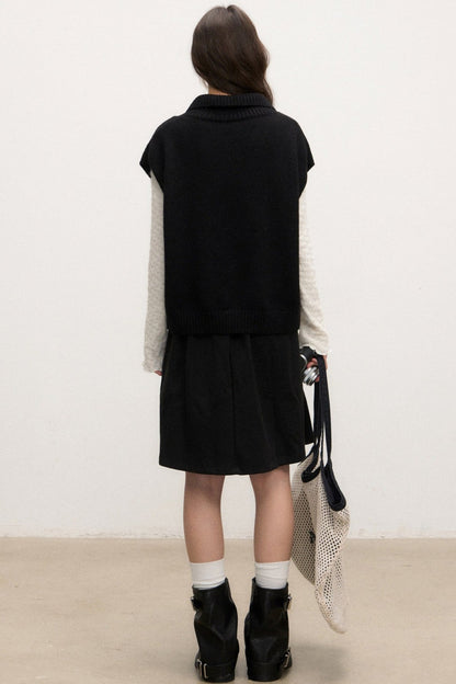 Ensemble cardigan gilet en maille à revers noir