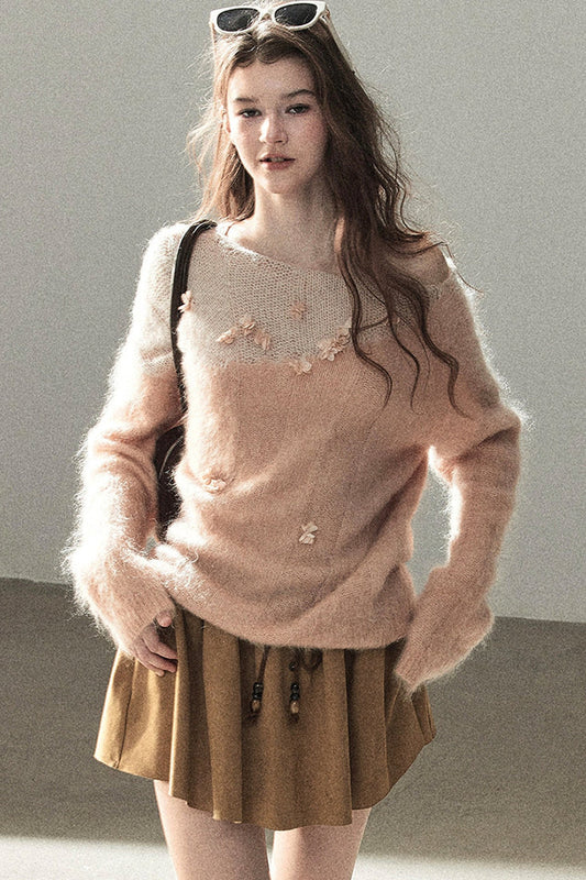 Pull en laine mohair à motif floral
