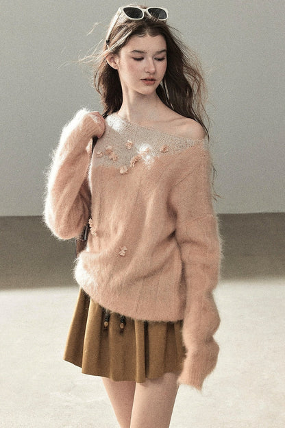 Pull en laine mohair à motif floral