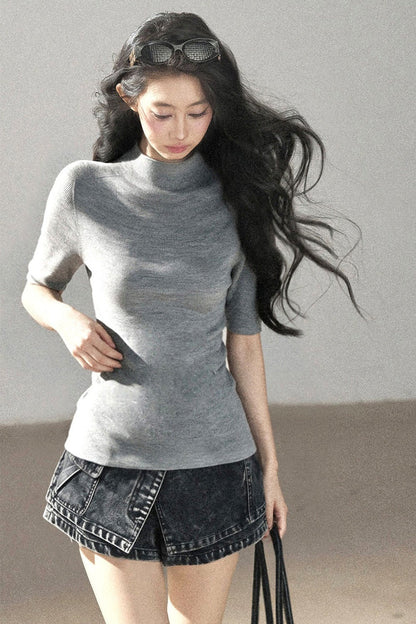 Mock Neck Knit Base Layer Top