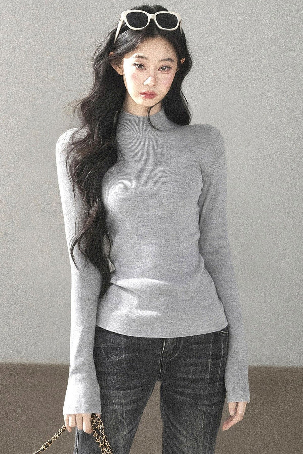 Mock Neck Knit Base Layer Top