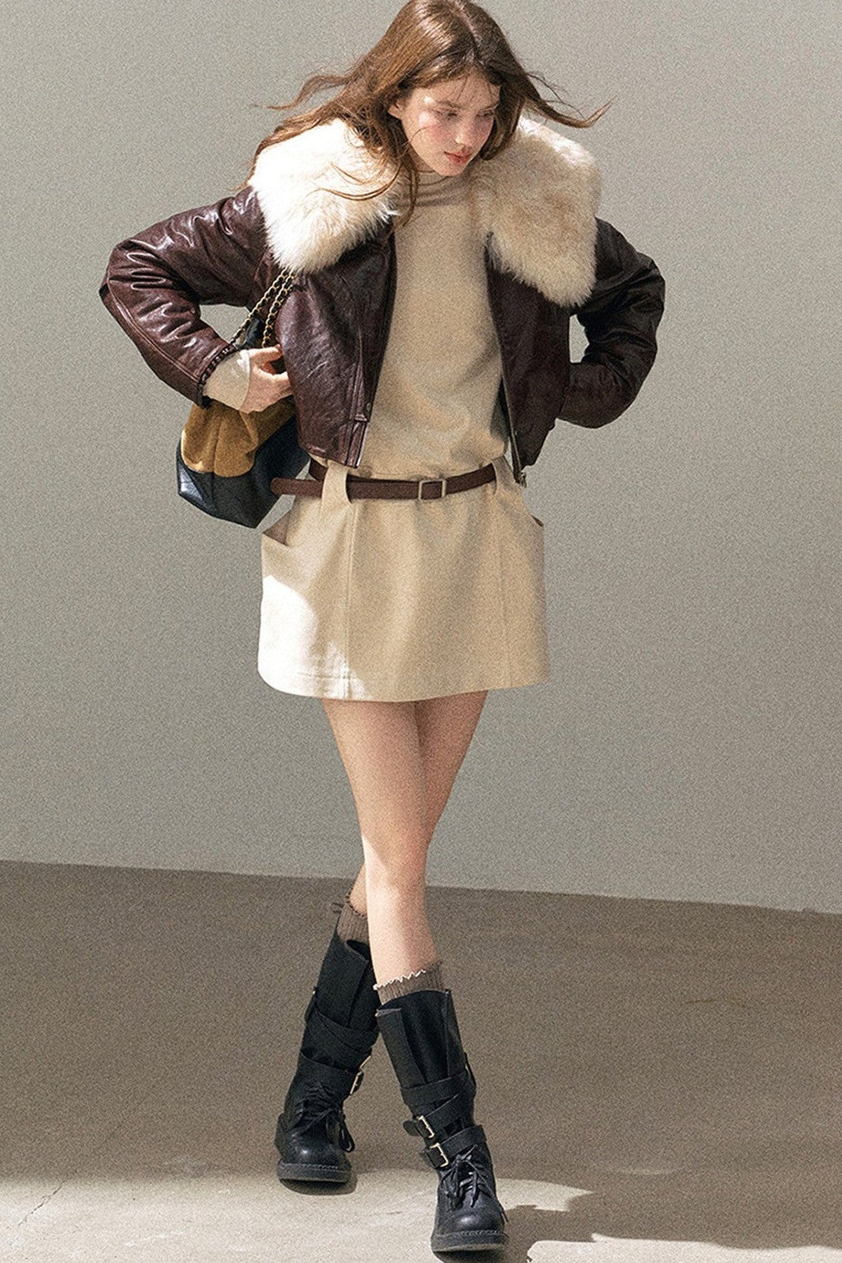 Lamb Fur Collar Sheepskin Jacket