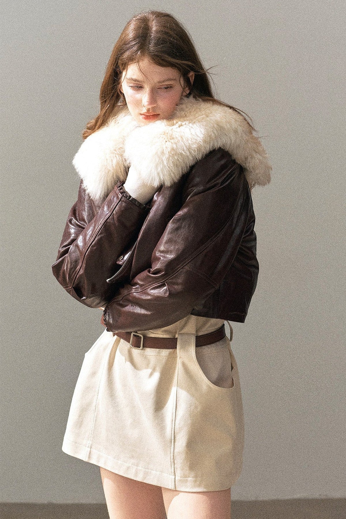 Lamb Fur Collar Sheepskin Jacket