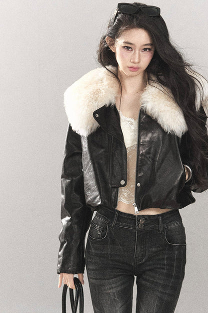 Lamb Fur Collar Sheepskin Jacket