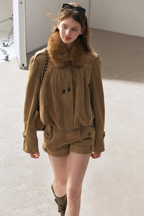 Faux Suede Jacket and Shorts Set-Up