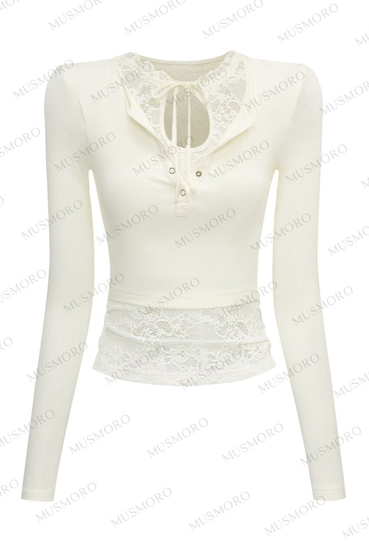 Layered-Look Lace Knit Top