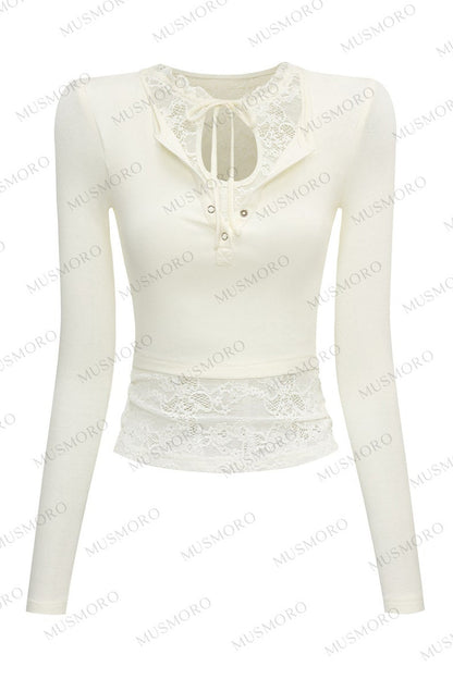 Layered-Look Lace Knit Top