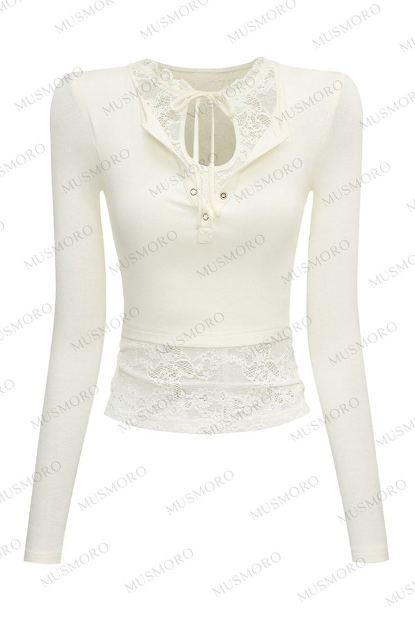 Layered-Look Lace Knit Top