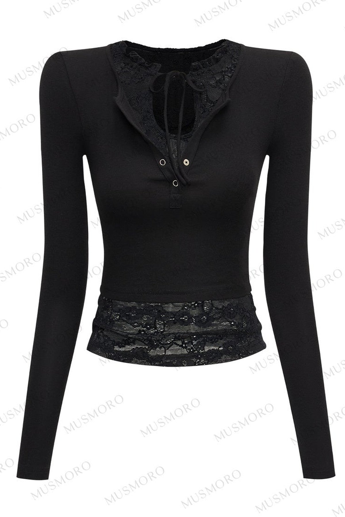Layered-Look Lace Knit Top