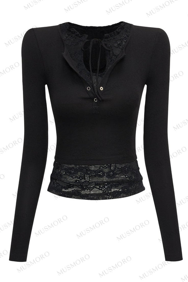 Layered-Look Lace Knit Top