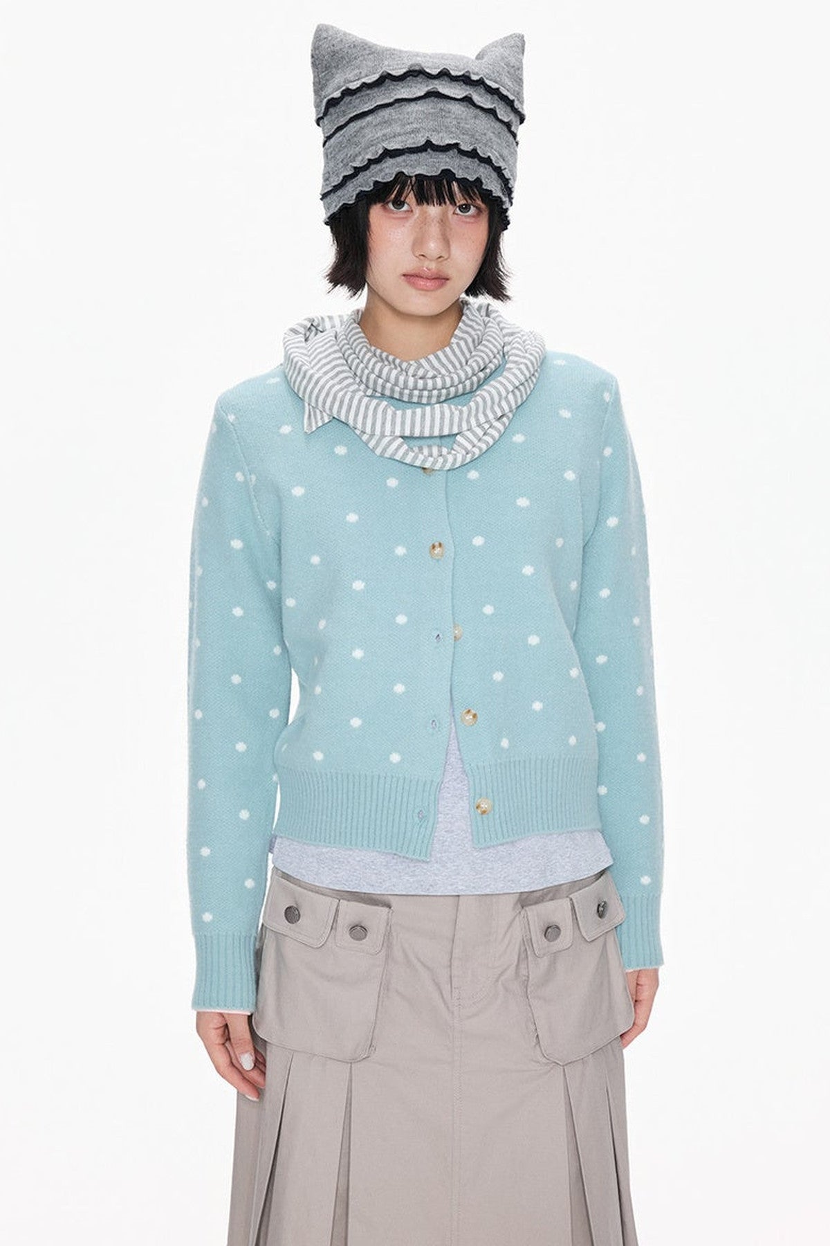 Polka Dot Short Knit Cardigan