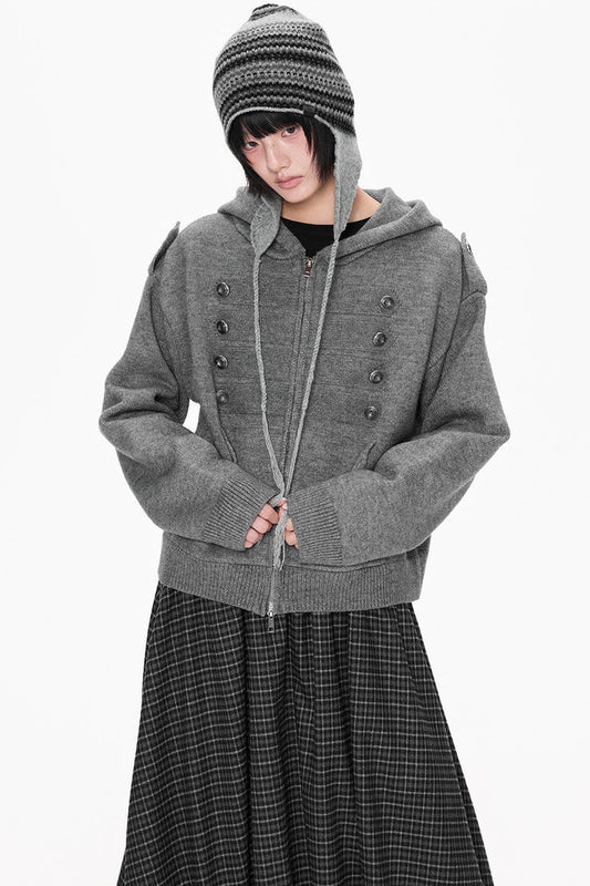 Hooded Zipper Knit Cardigan