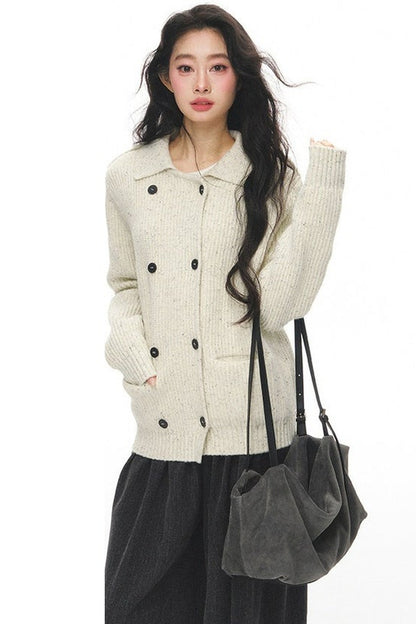 Gray Knit Cardigan With Trousers Set-Up