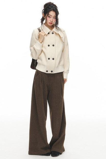 White Wool Double-Breasted Jacket and Pants Set