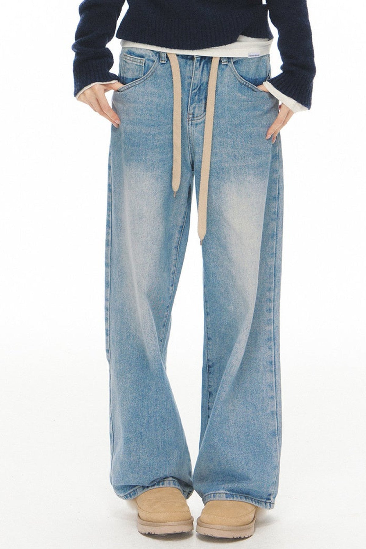 Navy Wool Jacquard Top and Pants Set-Up