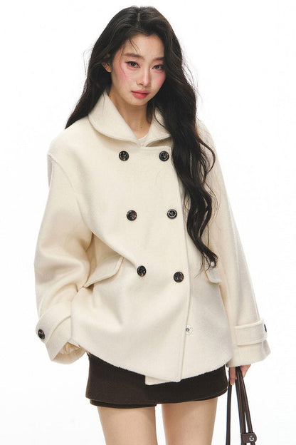 Black Wool Doll Collar Coat Set-Up