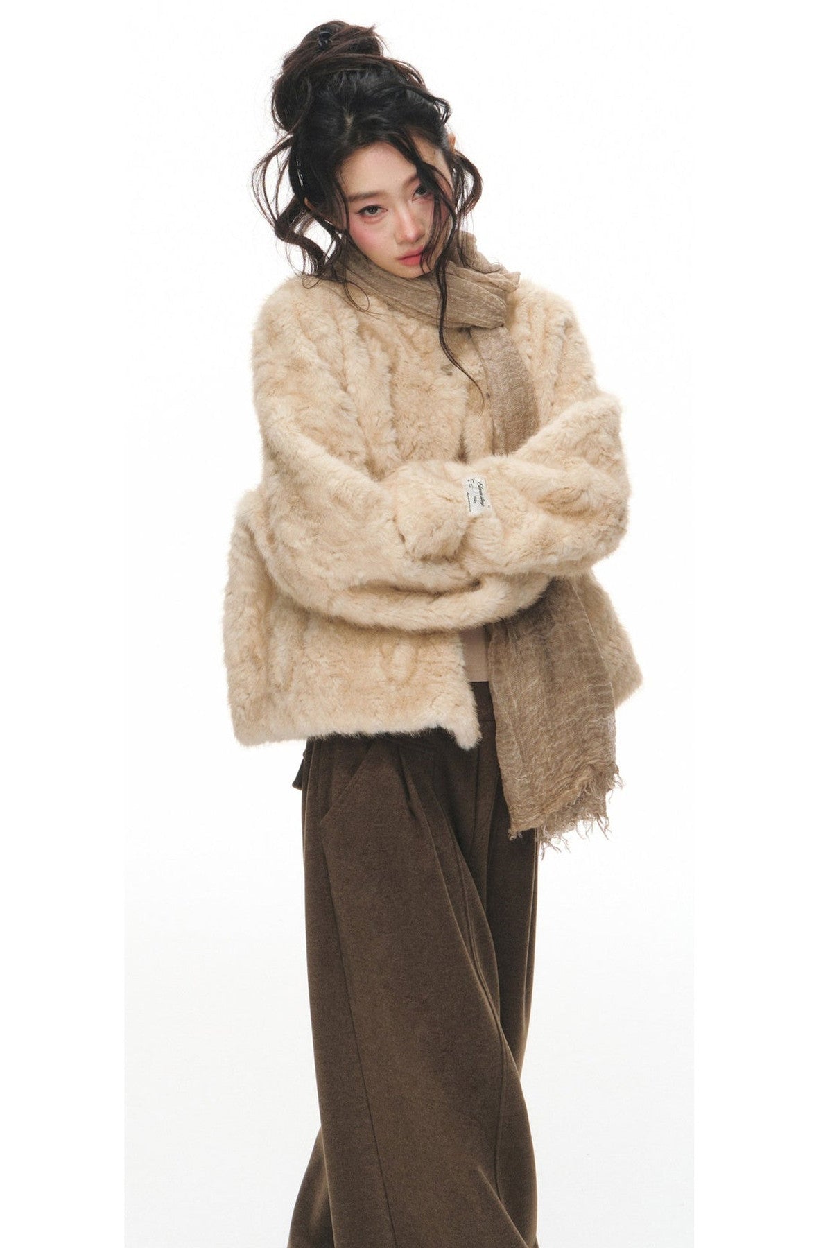 White Shearling Jacket and Pants Set-Up
