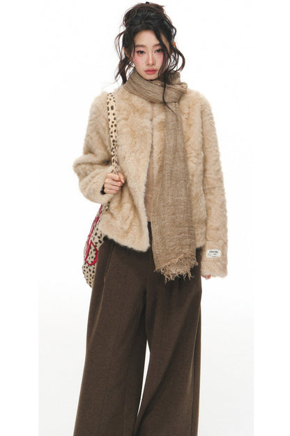 White Shearling Jacket and Pants Set-Up